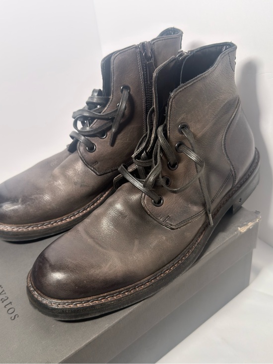 John Varvatos Dark Brown Leather Lace-Up Combat Boots main image 5